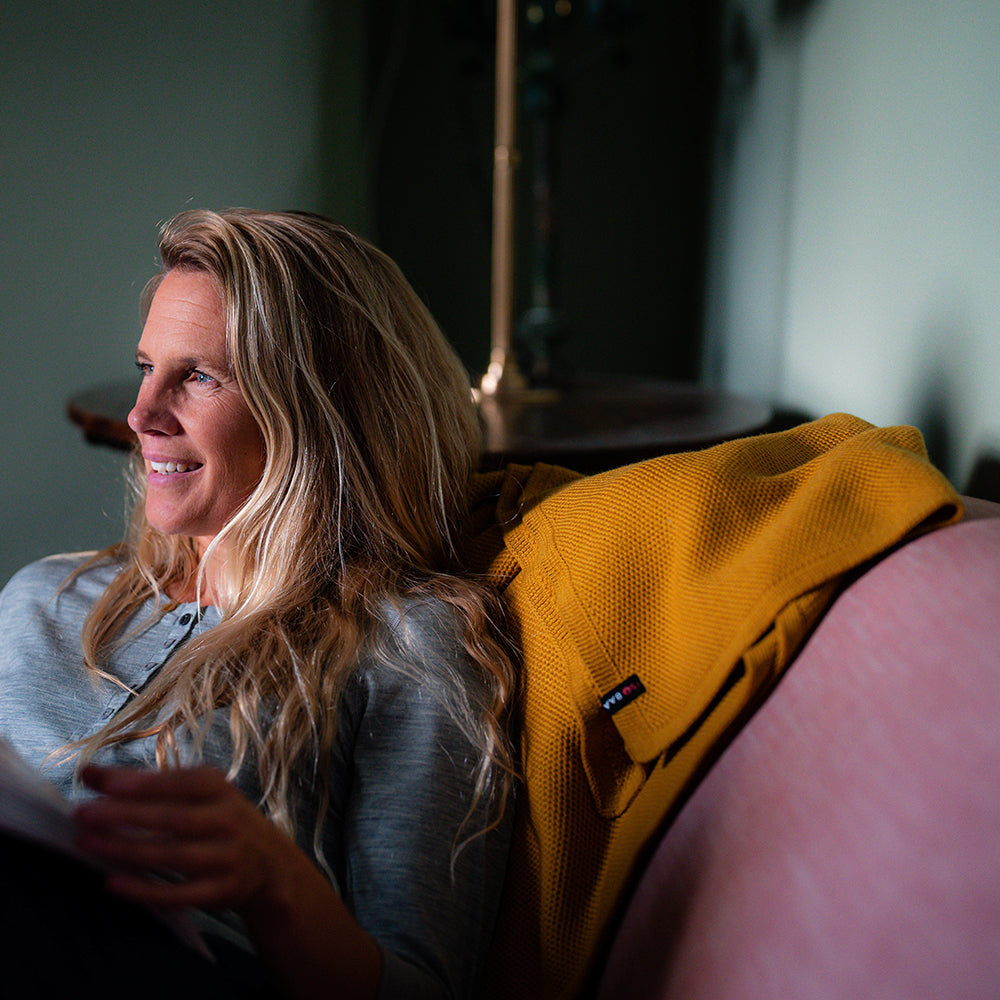 Isobaa | Merino Honeycomb Shawl (Mustard) | Chase away the chill in style with Isobaa's extra-fine Merino shawl.