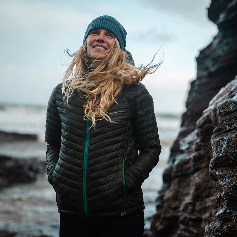 Isobaa | Womens Merino Wool Insulated Jacket (Forest/Green) | Innovative and sustainable design with our Merino jacket. | Model: Amy