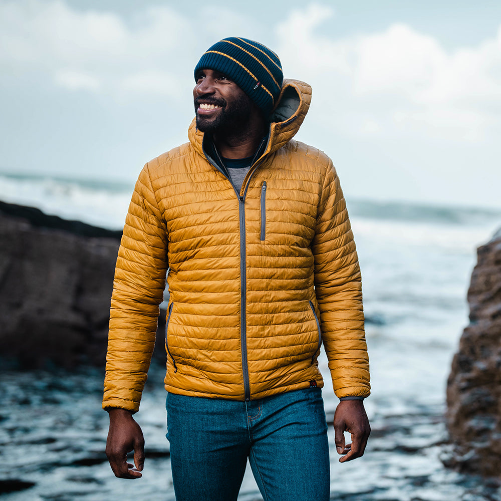 Isobaa | Merino Stripe Beanie (Navy/Mustard) | Wrap yourself in cosy warmth with Isobaa's Merino beanie.