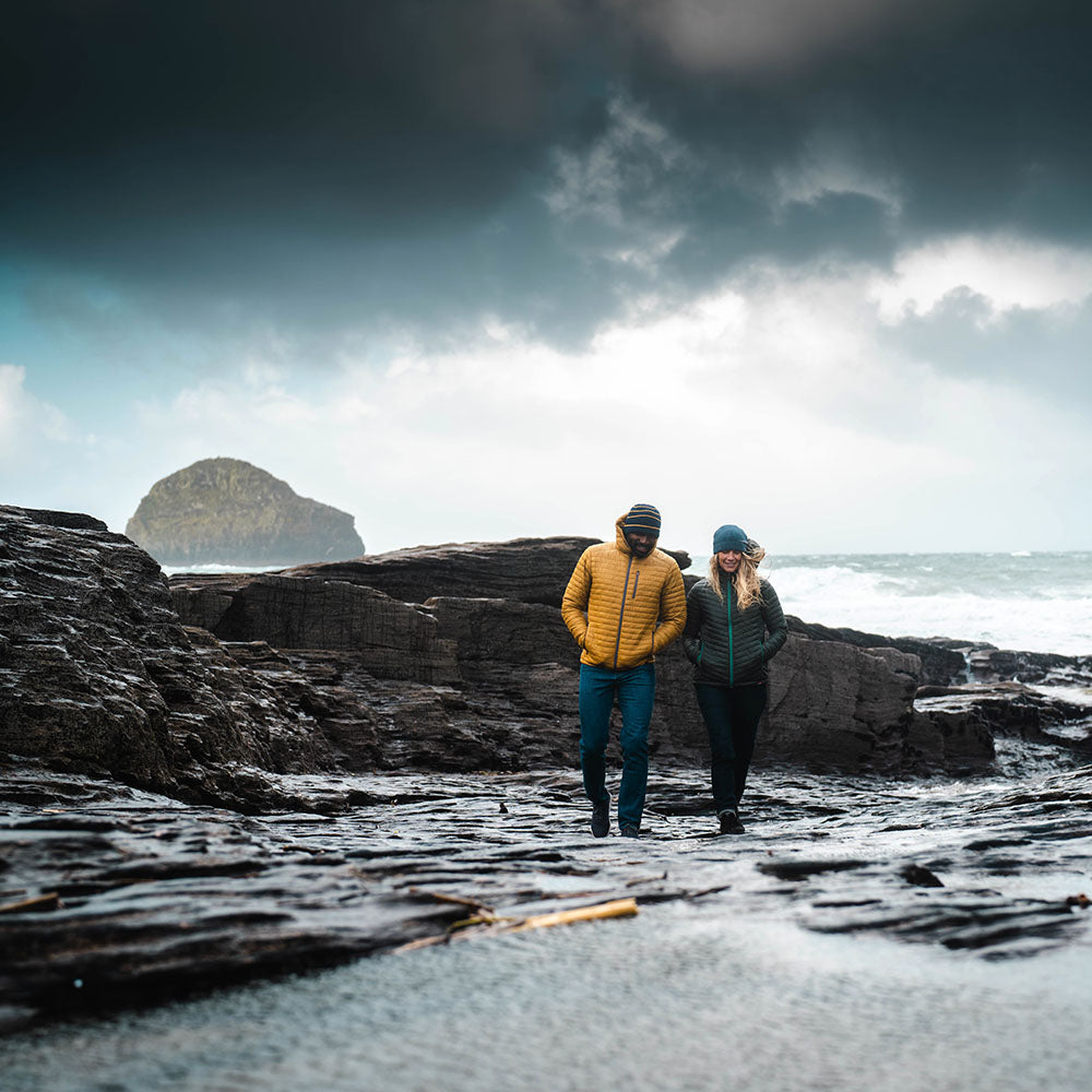 Isobaa | Mens Merino Wool Insulated Jacket (Mustard/Smoke) | Innovative and sustainable design with our Merino jacket. | Model: Michael
