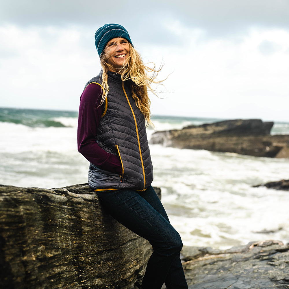 Isobaa | Merino Stripe Beanie (Petrol/Charcoal) | Wrap yourself in cosy warmth with Isobaa's Merino beanie.
