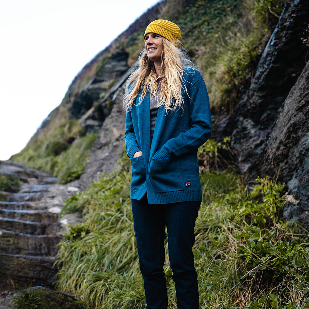 Isobaa | Womens Merino Open Cardigan (Petrol) | Wrap yourself in pure comfort with Isobaa's extra-fine Merino cardigan. | Model: Amy
