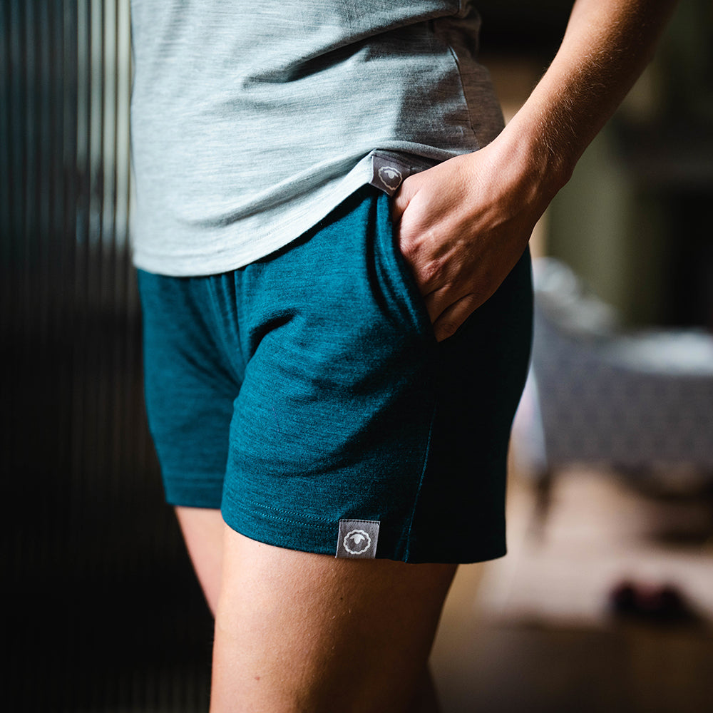 Isobaa | Womens Merino Blend 200 PJ Shorts (Petrol) | Discover breathable comfort with our Merino blend shorts. | Model: Amy