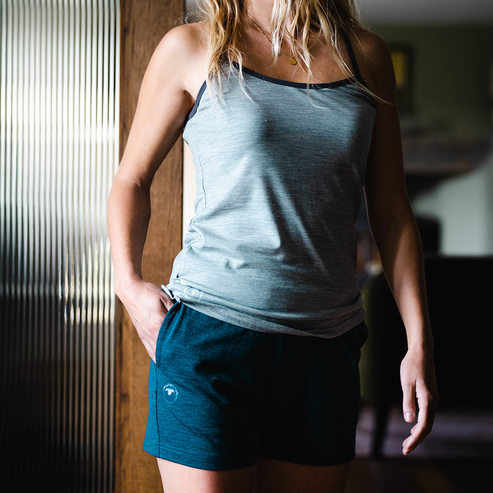 Isobaa | Womens Merino Blend 200 PJ Shorts (Petrol) | Discover breathable comfort with our Merino blend shorts. | Model: Amy