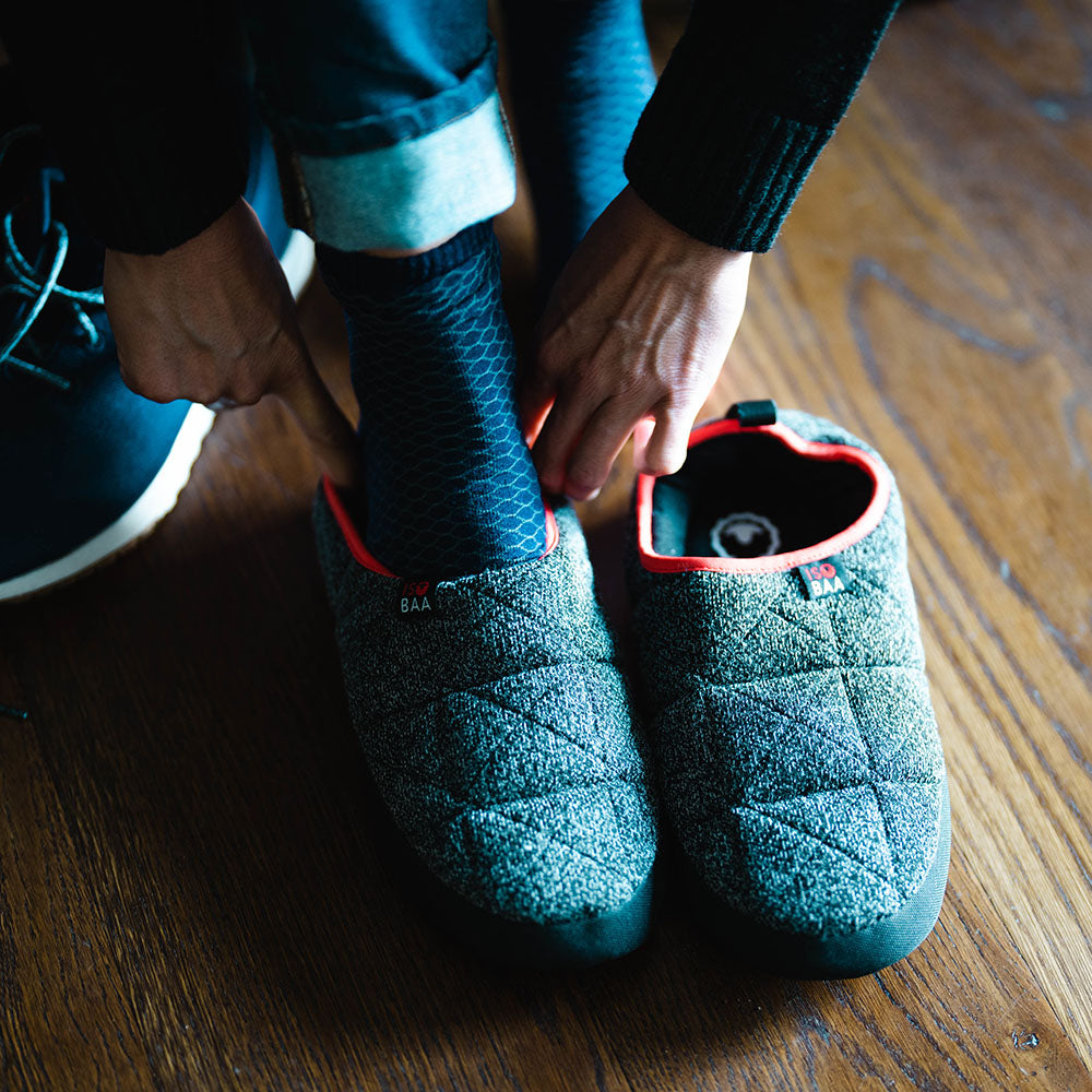 Isobaa | Merino Blend Travel Slippers (Black Melange) | Slip into ultimate comfort after a long day with Isobaa's Merino travel slippers.