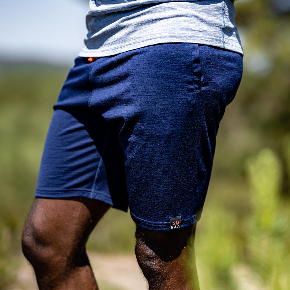Isobaa | Mens Merino 200 Shorts (Navy) | Our premium 200gm Merino wool shorts are ideal for exercise, post-workout relaxation, weekend lounging, errands, or tackling your daily routines – experience unmatched softness, natural temperature regulation, and odour-resistance.