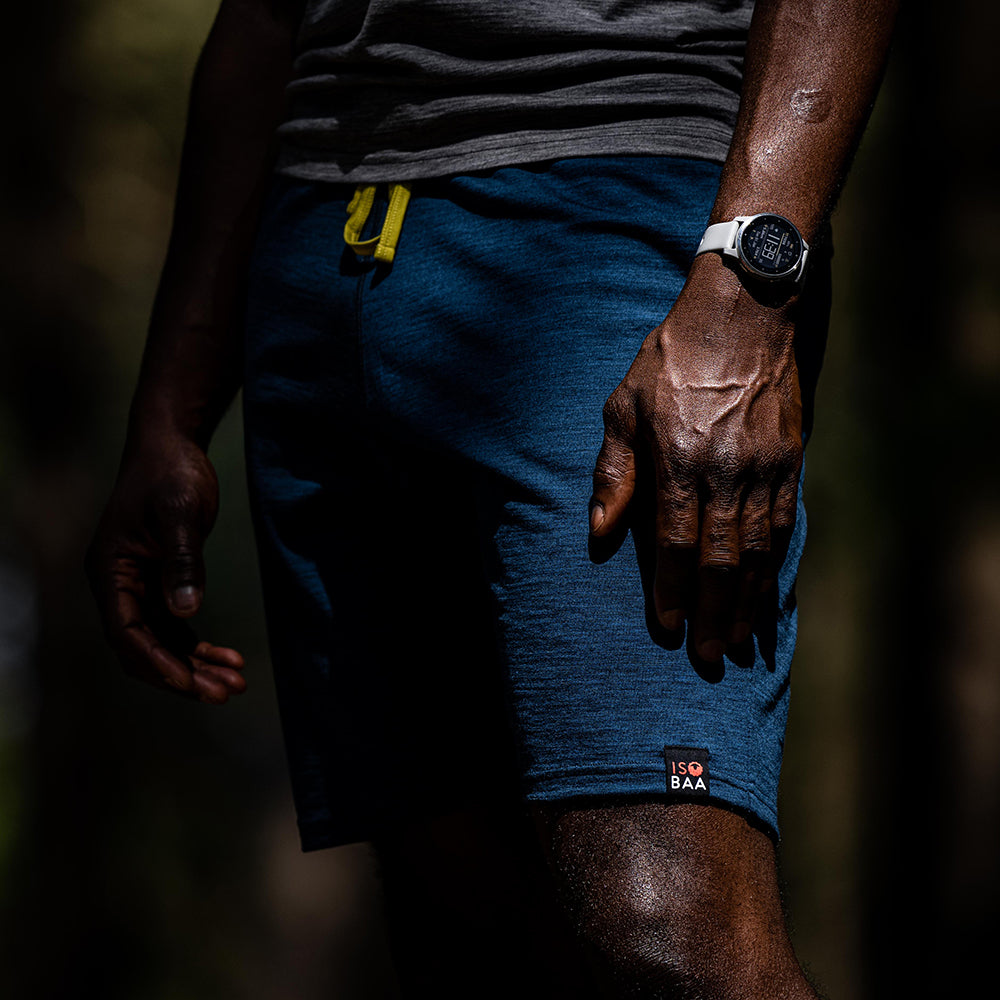 Isobaa | Mens Merino 200 Shorts (Petrol) | Our premium 200gm Merino wool shorts are ideal for exercise, post-workout relaxation, weekend lounging, errands, or tackling your daily routines – experience unmatched softness, natural temperature regulation, and odour-resistance. | Model: Michael