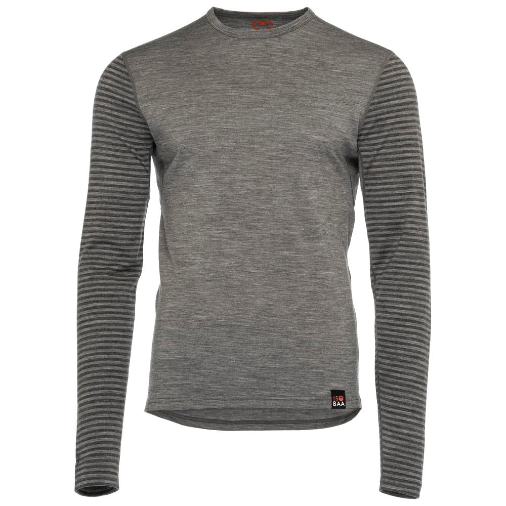 Isobaa | Mens Merino 180 Long Sleeve Crew (Stripe Charcoal/Smoke) | Get outdoors with the ultimate Merino wool long-sleeve top.
