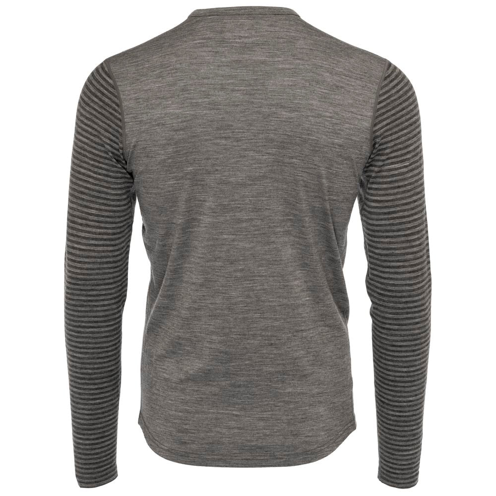 Isobaa | Mens Merino 180 Long Sleeve Crew (Stripe Charcoal/Smoke) | Get outdoors with the ultimate Merino wool long-sleeve top.