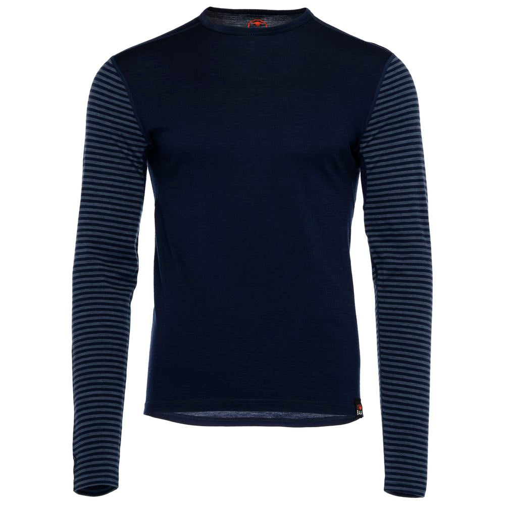Isobaa | Mens Merino 180 Long Sleeve Crew (Stripe Navy/Denim) | Get outdoors with the ultimate Merino wool long-sleeve top.