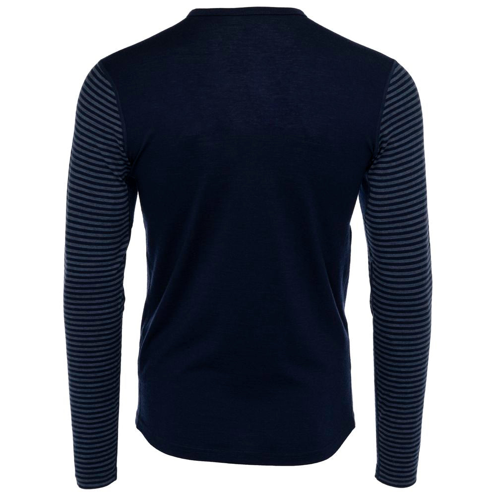 Isobaa | Mens Merino 180 Long Sleeve Crew (Stripe Navy/Denim) | Get outdoors with the ultimate Merino wool long-sleeve top.