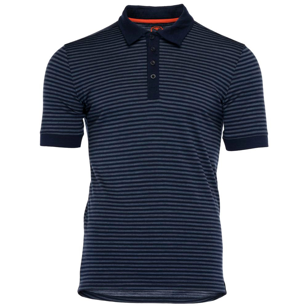 Isobaa | Mens Merino 180 Short Sleeve Polo Shirt (Stripe Navy/Denim) | The ultimate Merino wool polo – perfect for weekend hikes, bike commutes, post-adventure coffee stops, office days, and everything in-between.