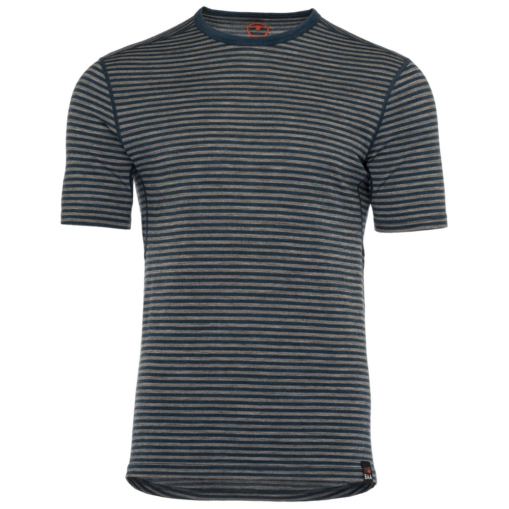 Isobaa | Mens Merino 150 Short Sleeve Crew (Stripe Petrol/Charcoal) | Gear up for performance and comfort with Isobaa's technical Merino short-sleeved top.