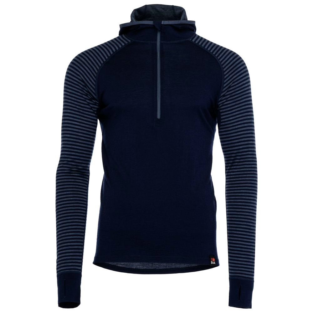 Isobaa | Mens Merino 200 Zip Neck Hoodie (Stripe Navy/Denim) | The ultimate 200gm Merino wool hoodie.