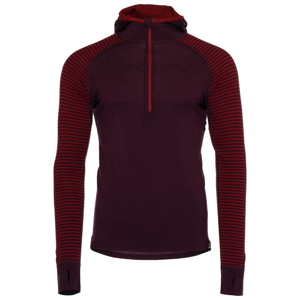 Isobaa | Mens Merino 200 Zip Neck Hoodie (Stripe Wine/Red) | The ultimate 200gm Merino wool hoodie.