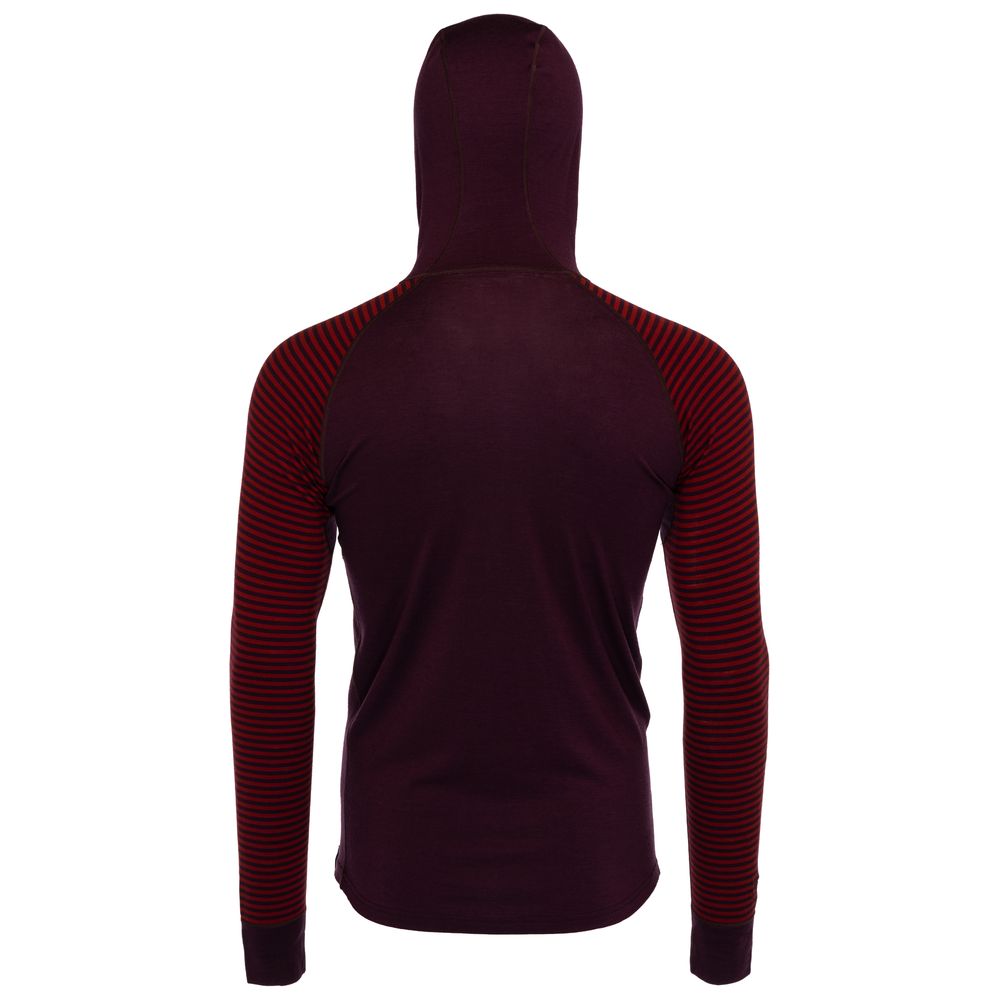 Isobaa | Mens Merino 200 Zip Neck Hoodie (Stripe Wine/Red) | The ultimate 200gm Merino wool hoodie.