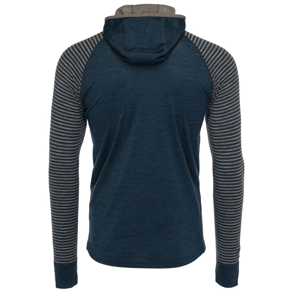 Isobaa | Mens Merino 200 Zip Neck Hoodie (Stripe Petrol/Charcoal) | The ultimate 200gm Merino wool hoodie.