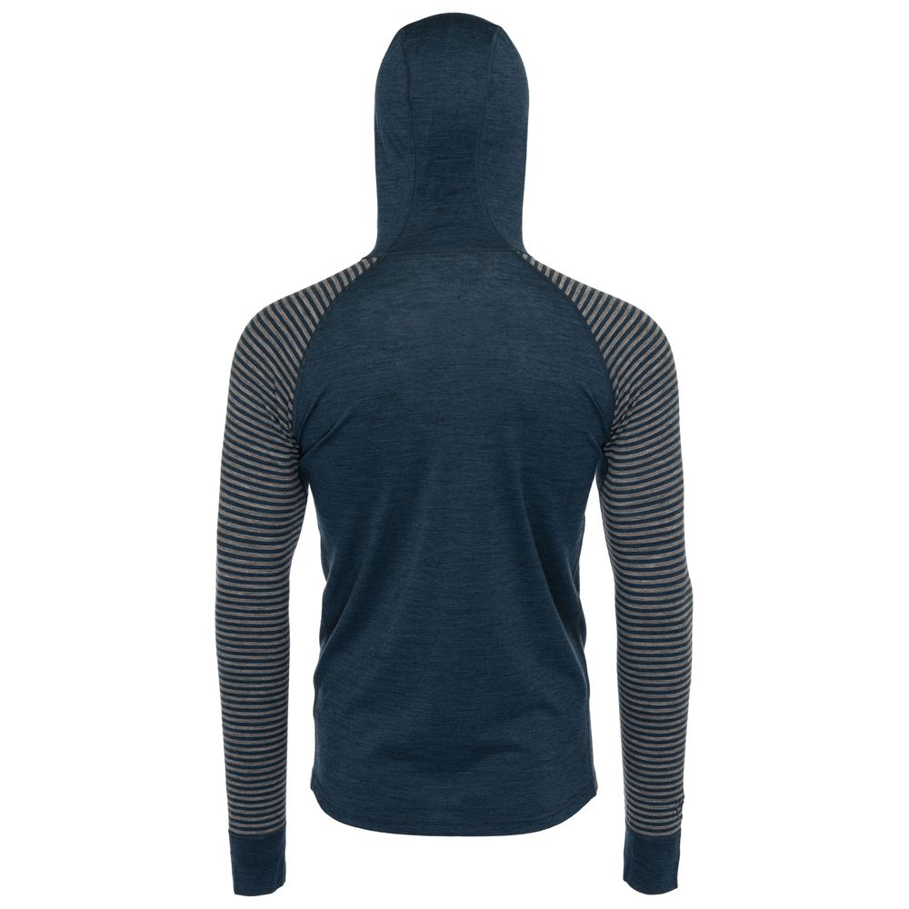 Isobaa | Mens Merino 200 Zip Neck Hoodie (Stripe Petrol/Charcoal) | The ultimate 200gm Merino wool hoodie.