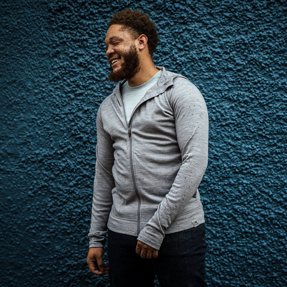 Isobaa | Mens IsoSoft 240 Hoodie (Grey) | For chilly trailheads, post-workout cool-downs, and cosy weekends. | Model: Shaquille