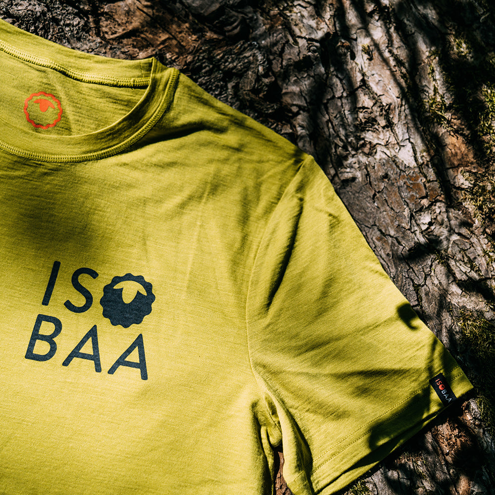 Isobaa | Mens Merino 150 Logo Tee (Lime) | Gear up for adventure with Isobaa's superfine Merino tee.