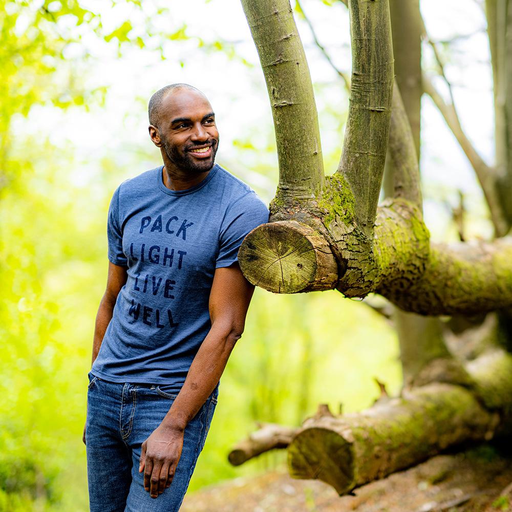 Isobaa | Mens Merino 150 Pack Light Tee (Denim) | Gear up for everyday adventures and outdoor pursuits with Isobaa's soft superfine Merino Tee. | Model: Michael