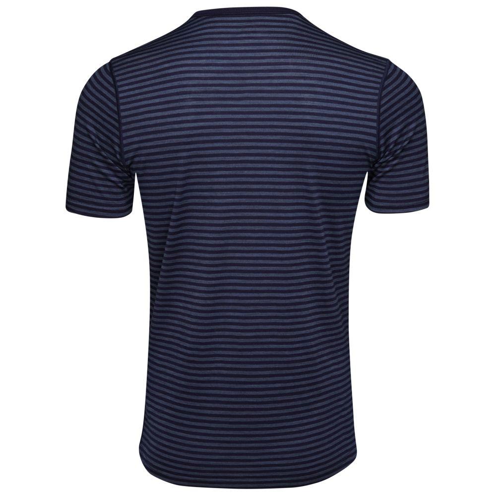 Isobaa | Mens Merino 150 Pocket Tee (Mini Stripe Navy/Denim) | Gear up for outdoor adventure with Isobaa's superfine Merino Tee – a perfect blend of comfort, practicality, and sustainable design.