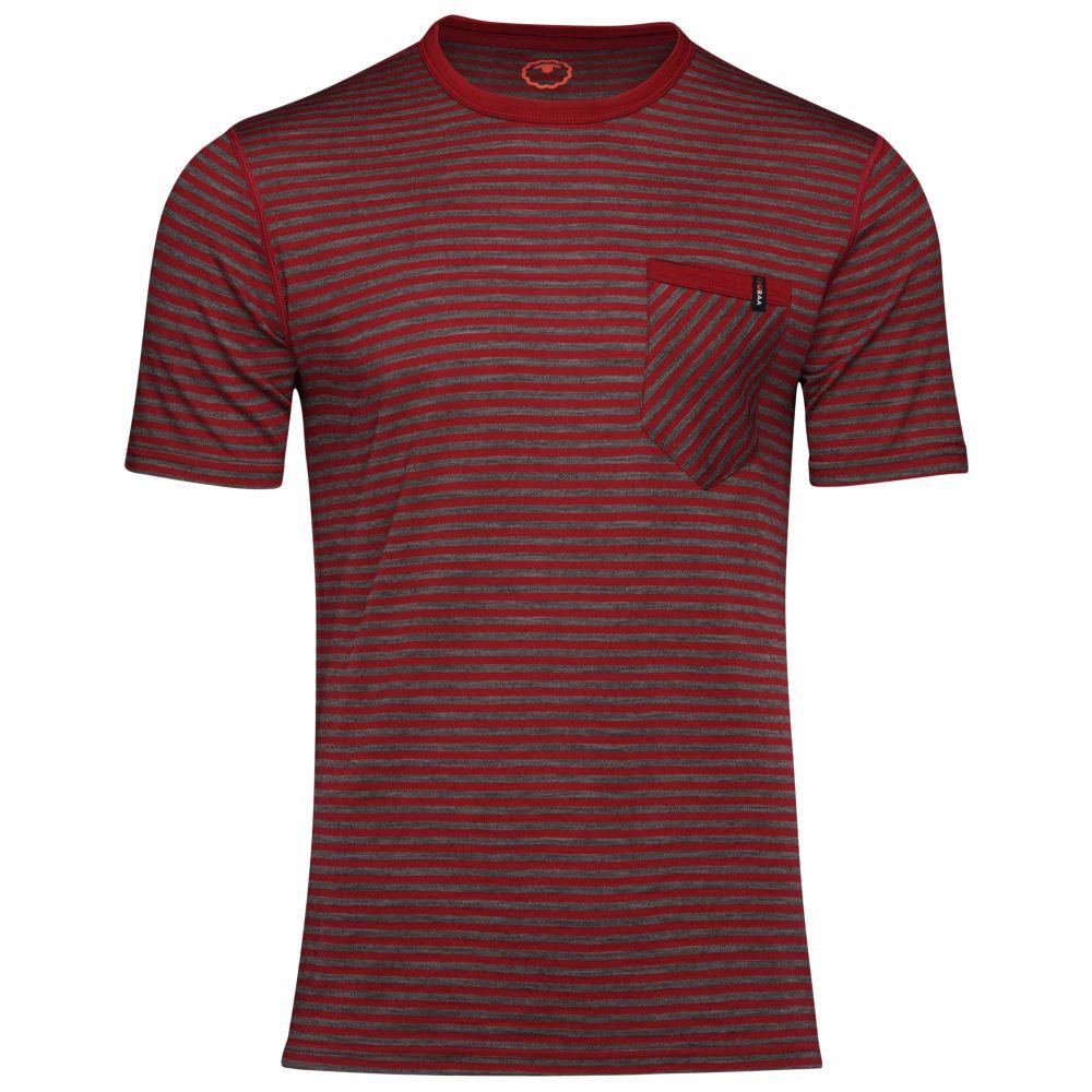 Isobaa | Mens Merino 150 Pocket Tee (Mini Stripe Red/Smoke) | Gear up for outdoor adventure with Isobaa's superfine Merino Tee – a perfect blend of comfort, practicality, and sustainable design.