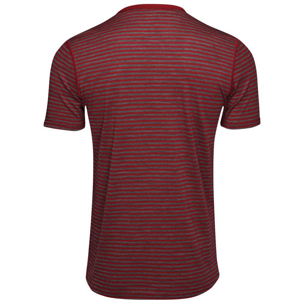 Isobaa | Mens Merino 150 Pocket Tee (Mini Stripe Red/Smoke) | Gear up for outdoor adventure with Isobaa's superfine Merino Tee – a perfect blend of comfort, practicality, and sustainable design.