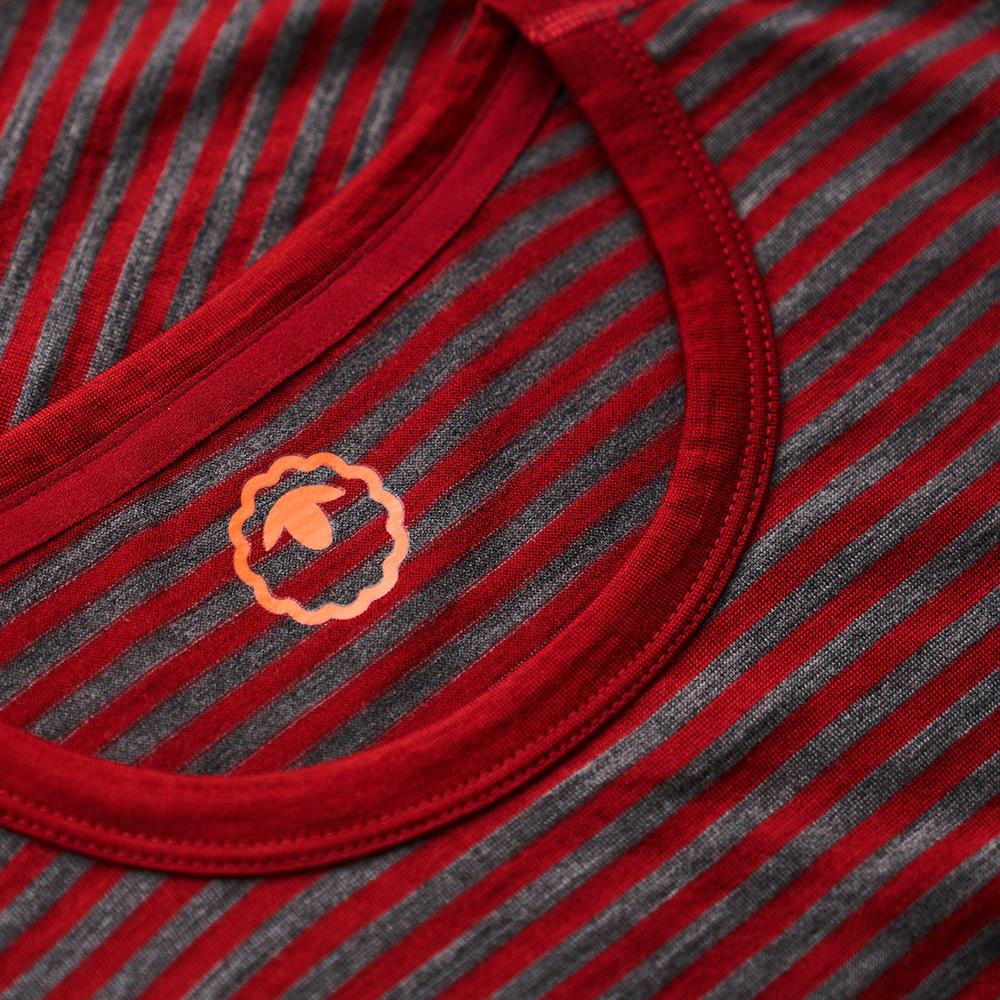 Isobaa | Mens Merino 150 Pocket Tee (Mini Stripe Red/Smoke) | Gear up for outdoor adventure with Isobaa's superfine Merino Tee – a perfect blend of comfort, practicality, and sustainable design.