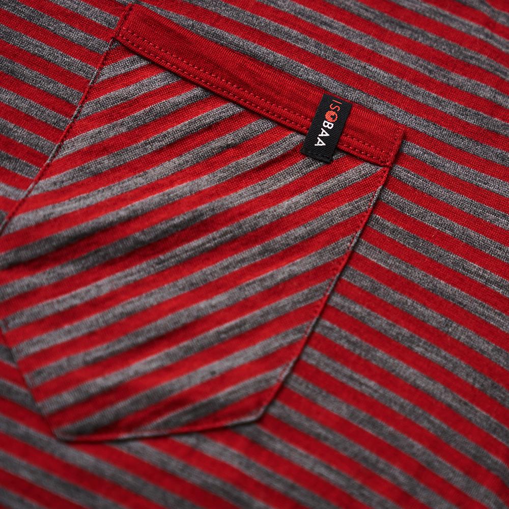 Isobaa | Mens Merino 150 Pocket Tee (Mini Stripe Red/Smoke) | Gear up for outdoor adventure with Isobaa's superfine Merino Tee – a perfect blend of comfort, practicality, and sustainable design.