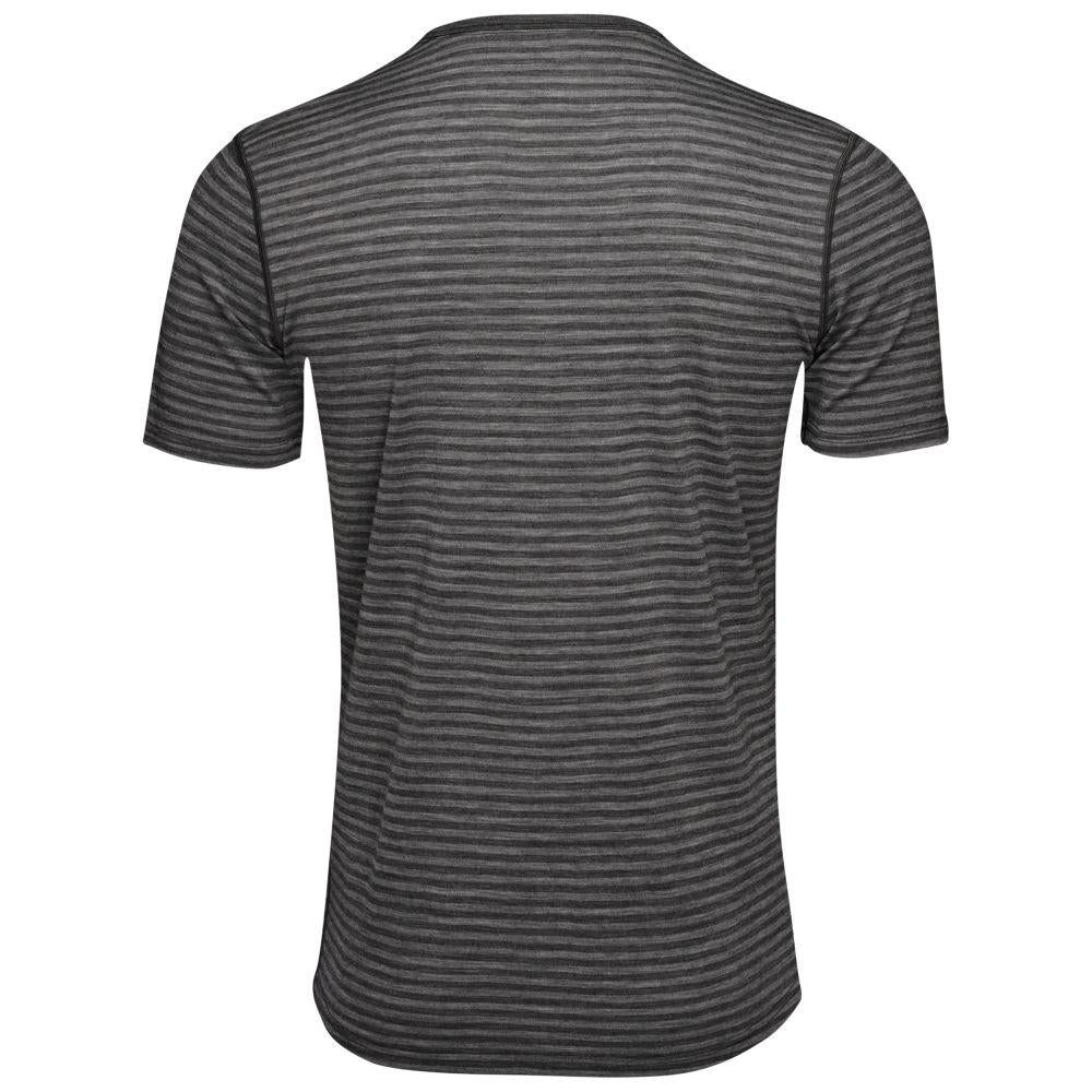 Isobaa | Mens Merino 150 Pocket Tee (Mini Stripe Smoke/Charcoal) | Gear up for outdoor adventure with Isobaa's superfine Merino Tee – a perfect blend of comfort, practicality, and sustainable design.