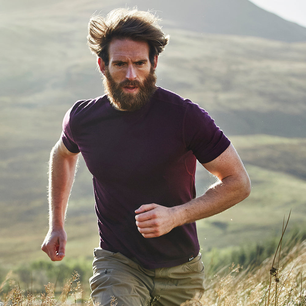 Isobaa | Mens Merino 150 Short Sleeve Crew (Wine) | Gear up for performance and comfort with Isobaa's technical Merino short-sleeved top. | Model: Craig