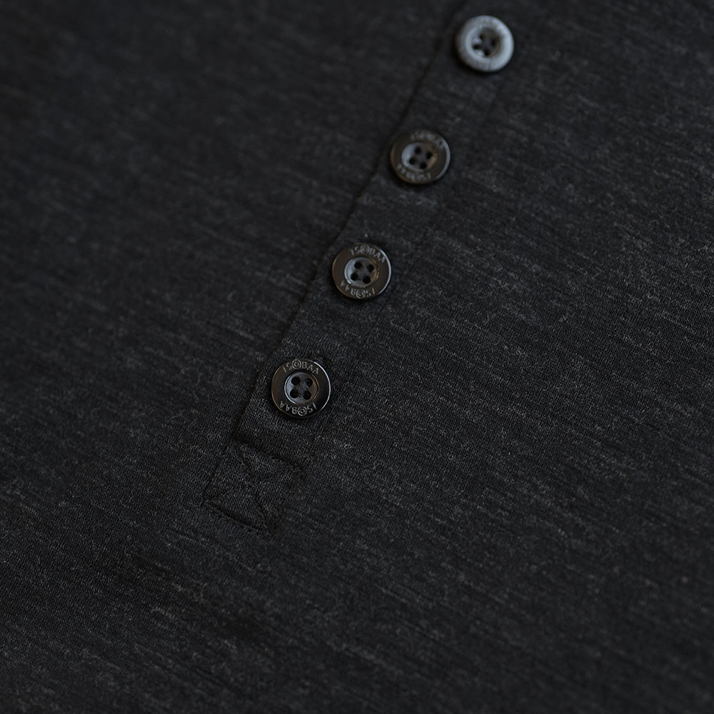 Isobaa | Mens Merino Blend 160 PJ Henley (Black Melange) | Relax with our superfine Merino blend Henley.