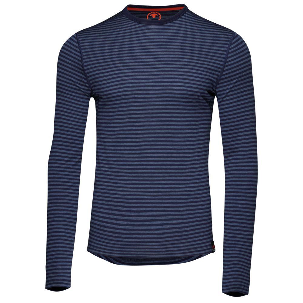 Isobaa | Mens Merino 180 Long Sleeve Crew (Mini Stripe Navy/Denim) | Get outdoors with the ultimate Merino wool long-sleeve top.