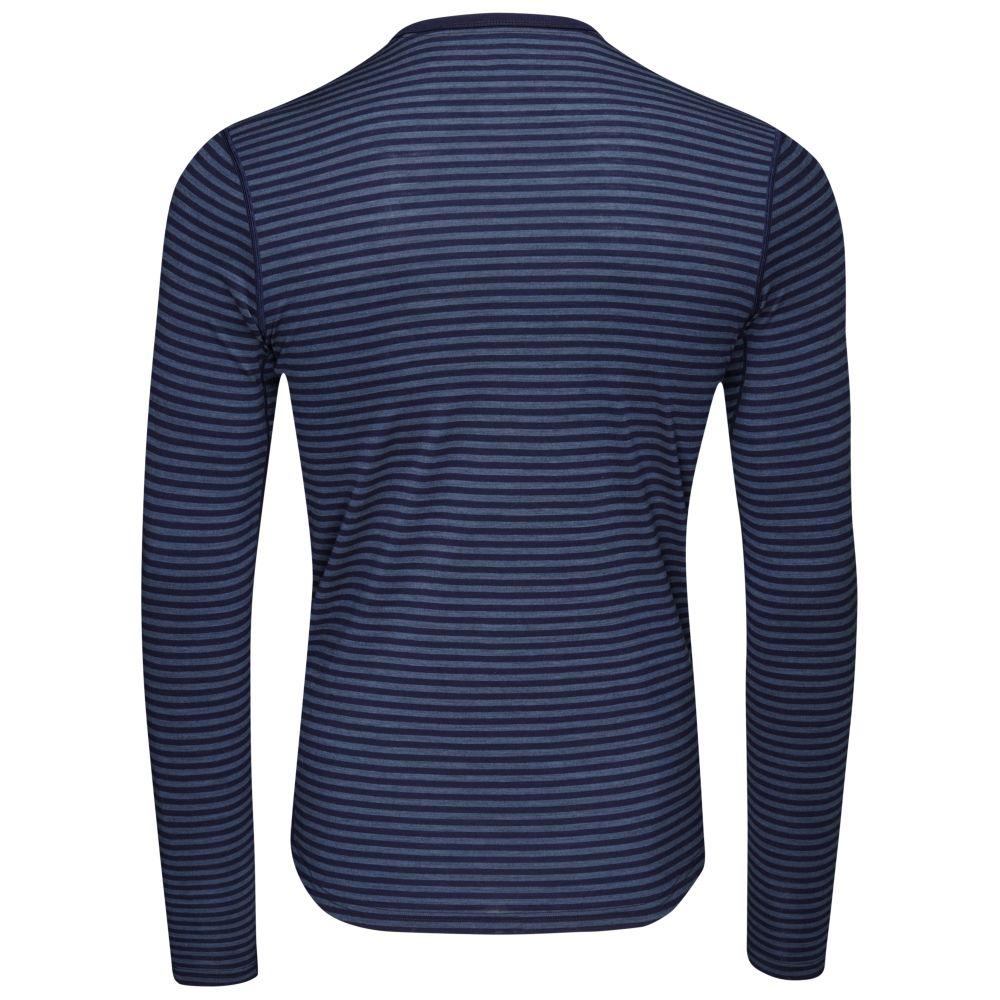 Isobaa | Mens Merino 180 Long Sleeve Crew (Mini Stripe Navy/Denim) | Get outdoors with the ultimate Merino wool long-sleeve top.