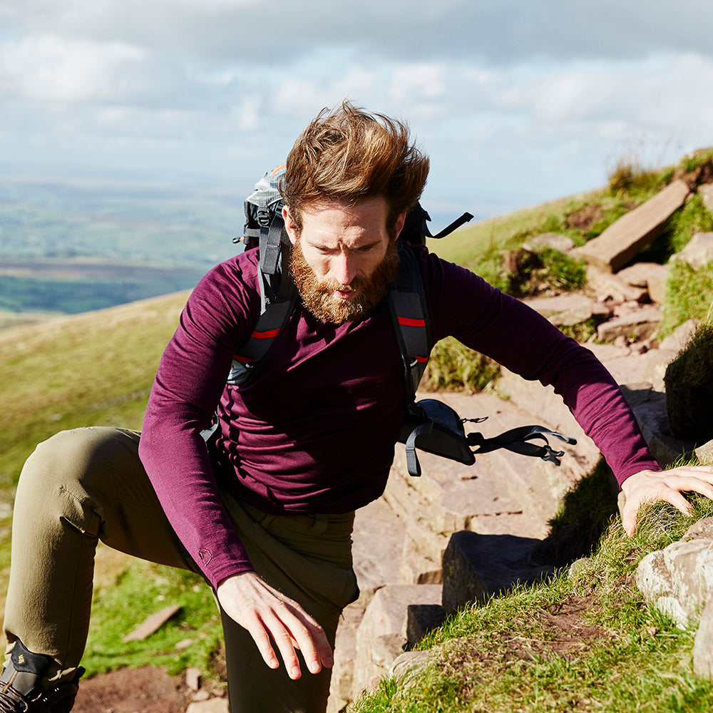 Isobaa | Mens Merino 180 Long Sleeve Crew (Wine) | Get outdoors with the ultimate Merino wool long-sleeve top. | Model: Craig