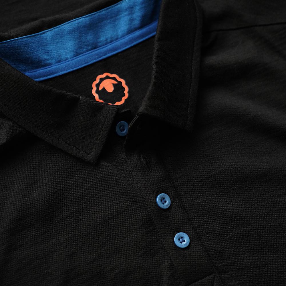 Isobaa | Mens Merino 200 Long Sleeve Polo Shirt (Black/Blue) | Discover unmatched comfort with our 200gm Merino wool polo.