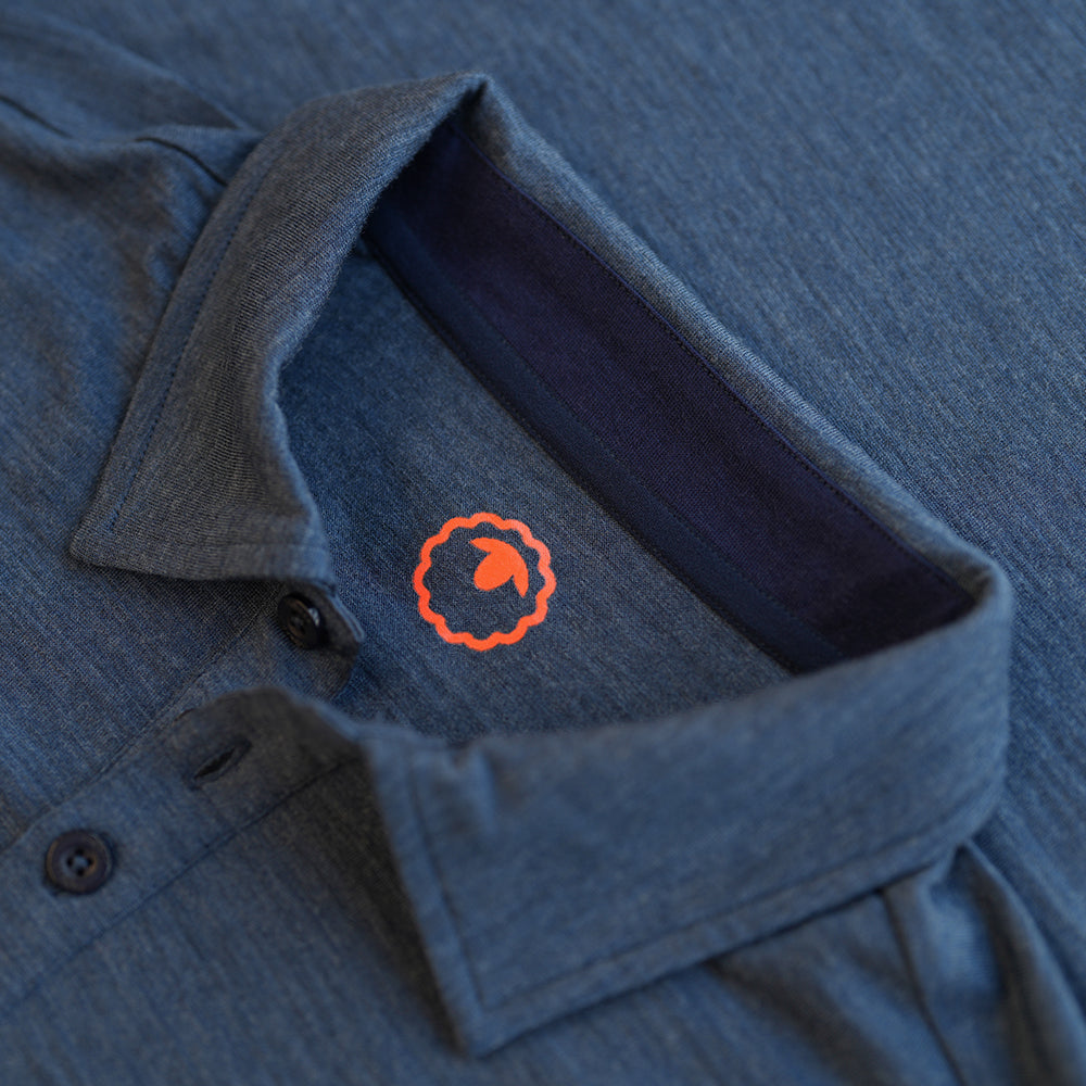 Isobaa | Mens Merino 200 Long Sleeve Polo Shirt (Denim/Navy) | Discover unmatched comfort with our 200gm Merino wool polo.