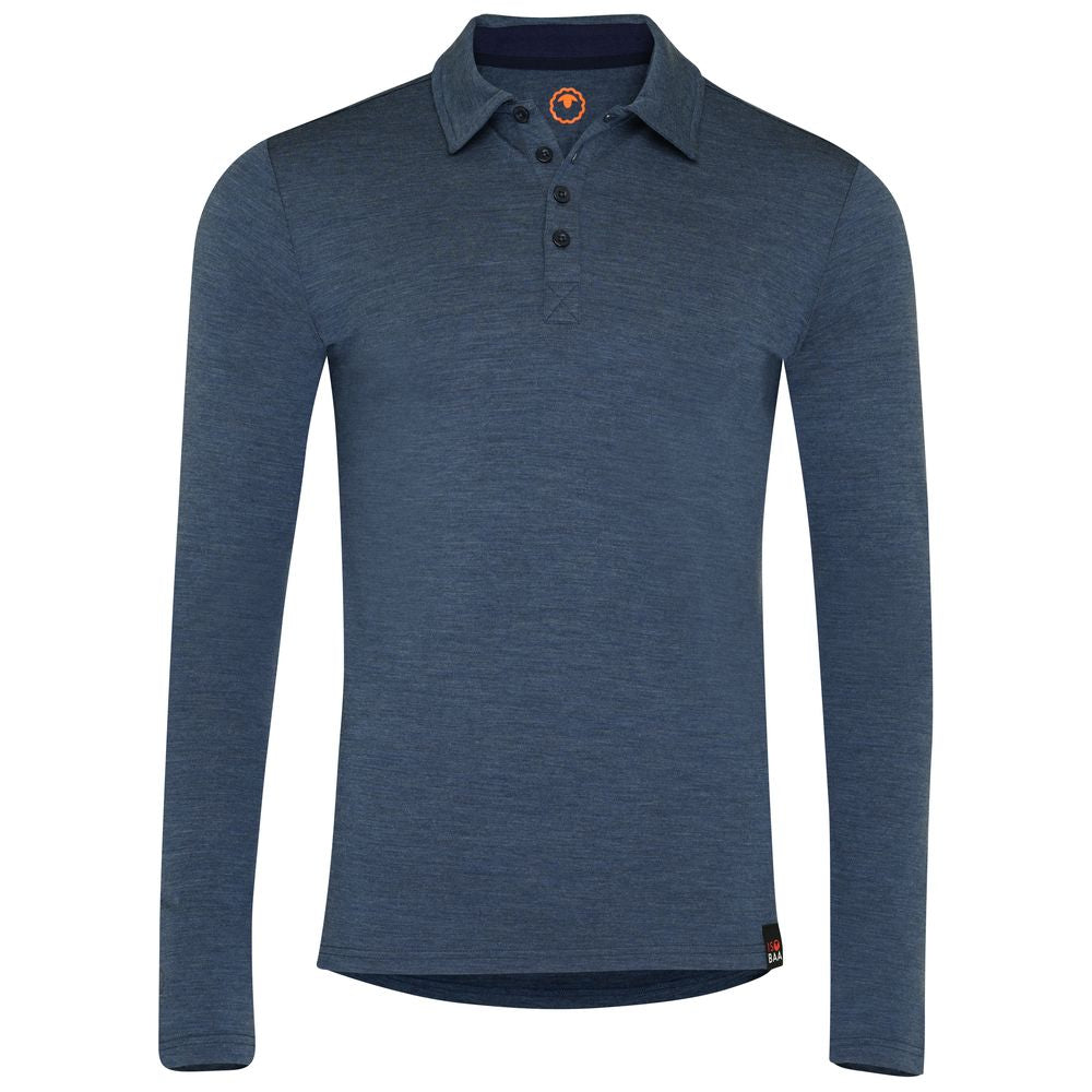 Isobaa | Mens Merino 200 Long Sleeve Polo Shirt (Denim/Navy) | Discover unmatched comfort with our 200gm Merino wool polo.