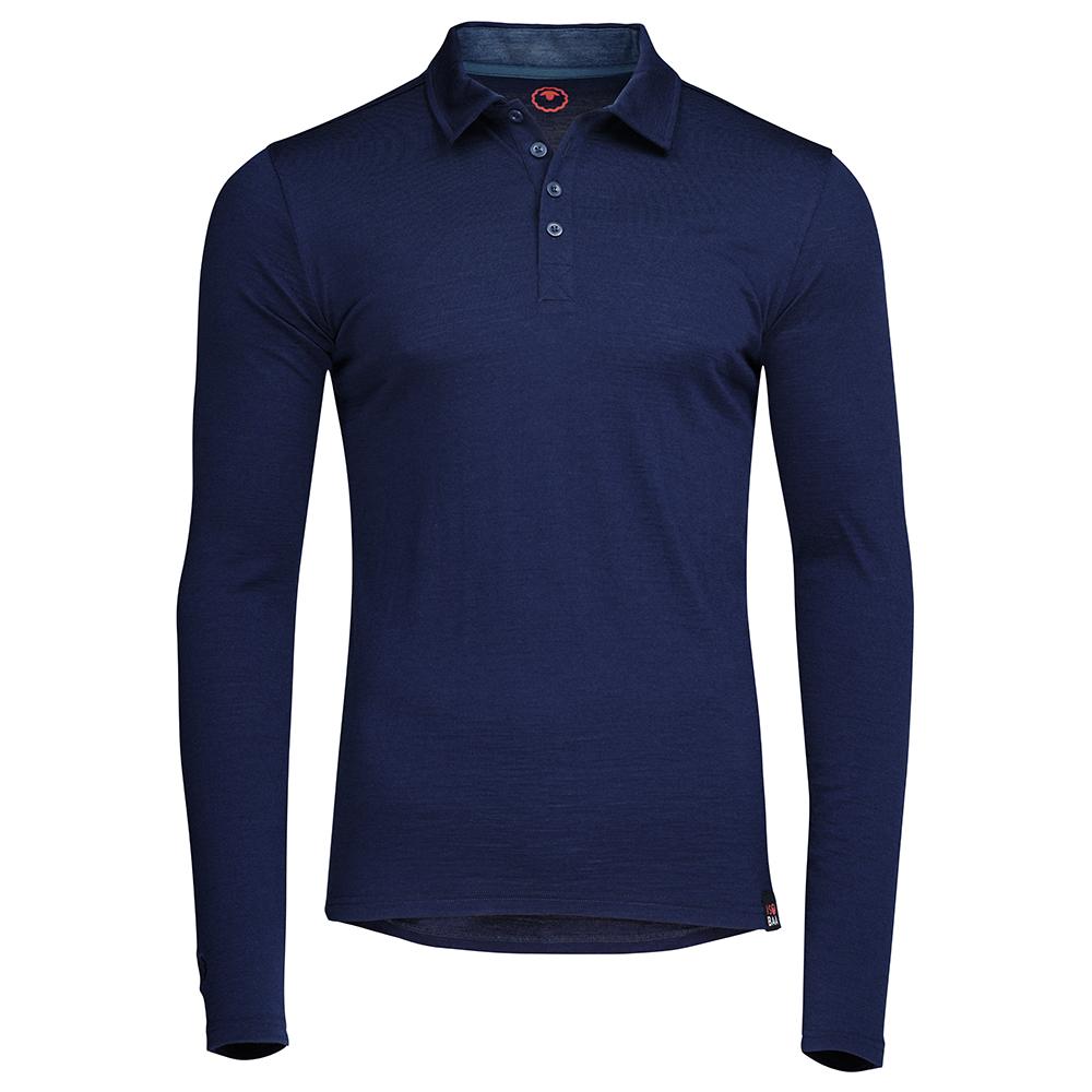 Isobaa | Mens Merino 200 Long Sleeve Polo Shirt (Navy/Denim) | Discover unmatched comfort with our 200gm Merino wool polo.
