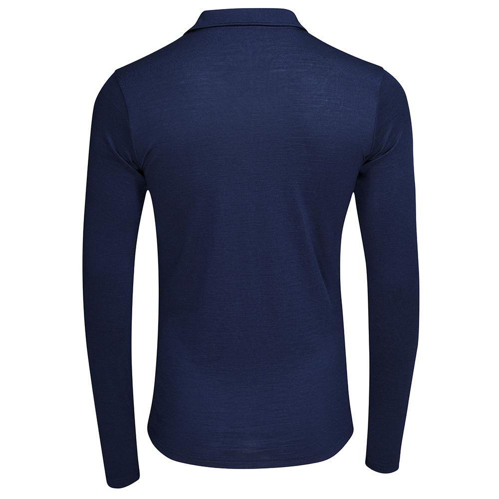 Isobaa | Mens Merino 200 Long Sleeve Polo Shirt (Navy/Denim) | Discover unmatched comfort with our 200gm Merino wool polo.