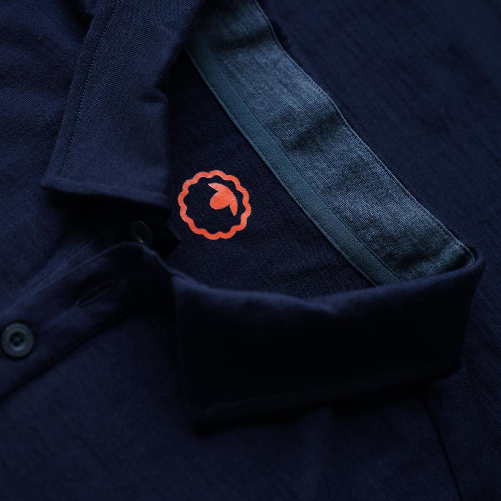 Isobaa | Mens Merino 200 Long Sleeve Polo Shirt (Navy/Denim) | Discover unmatched comfort with our 200gm Merino wool polo.
