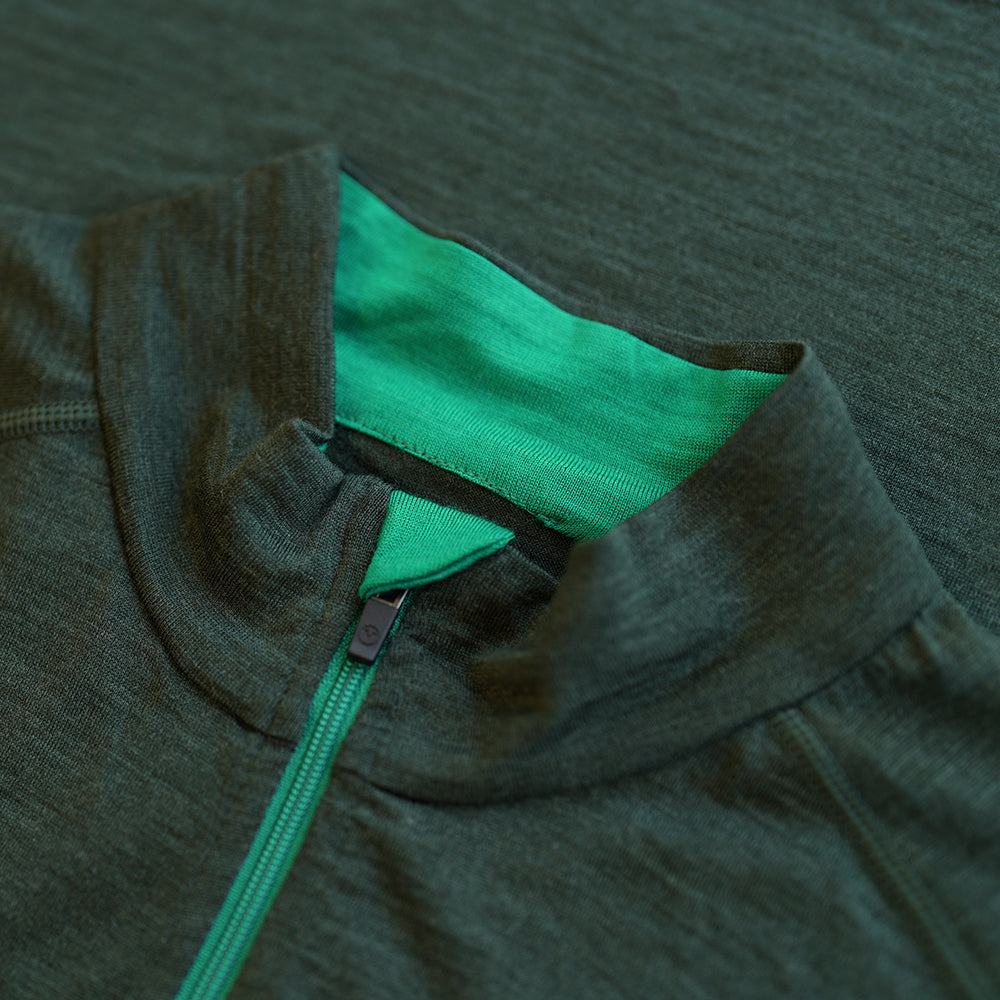 Isobaa | Mens Merino 200 Long Sleeve Zip Neck (Forest) | Experience the best of 200gm Merino wool with this ultimate half-zip top – your go-to for challenging hikes, chilly bike commutes, post-workout layering, and unpredictable weather.