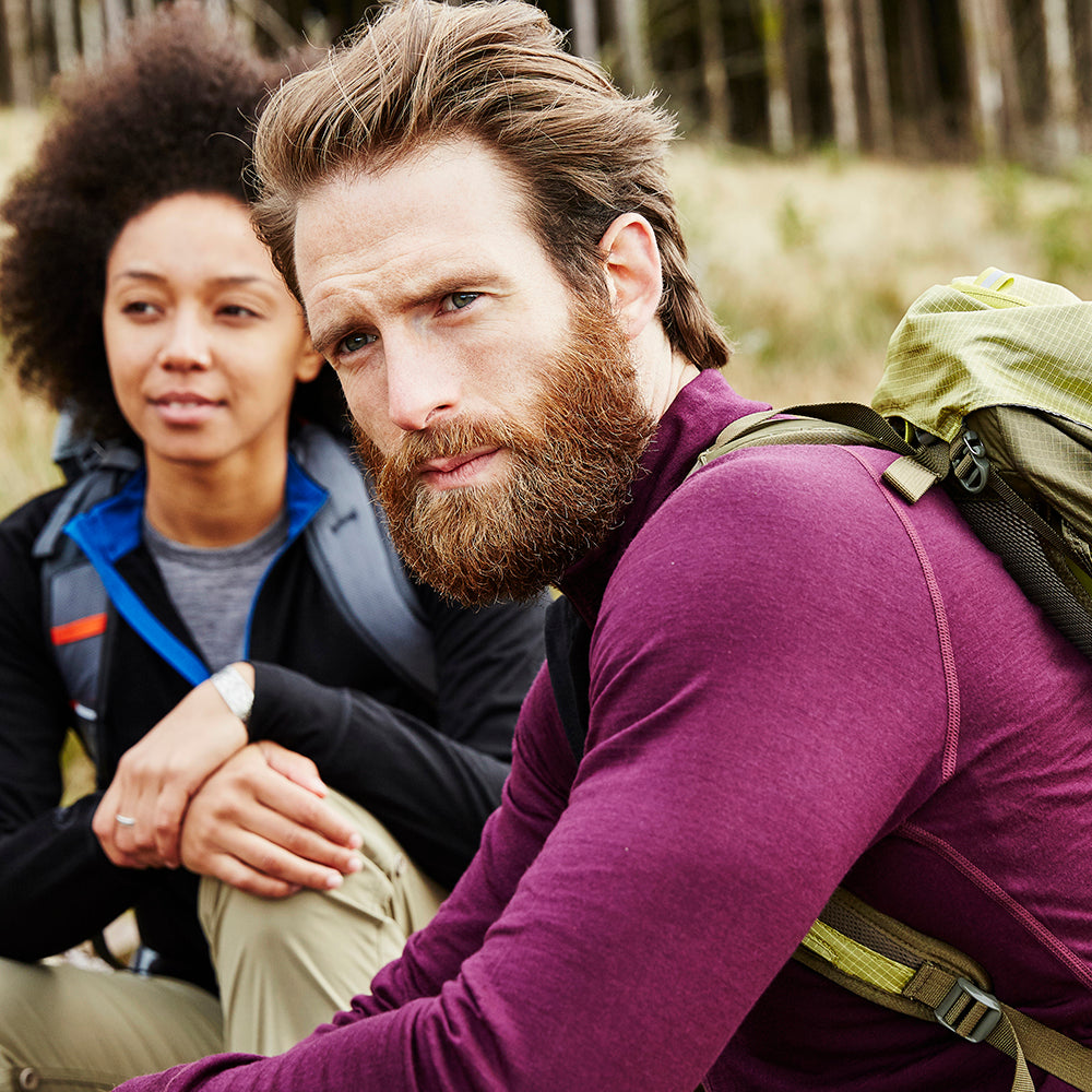 Isobaa | Mens Merino 200 Long Sleeve Zip Neck (Wine) | Experience the best of 200gm Merino wool with this ultimate half-zip top – your go-to for challenging hikes, chilly bike commutes, post-workout layering, and unpredictable weather. | Model: Craig