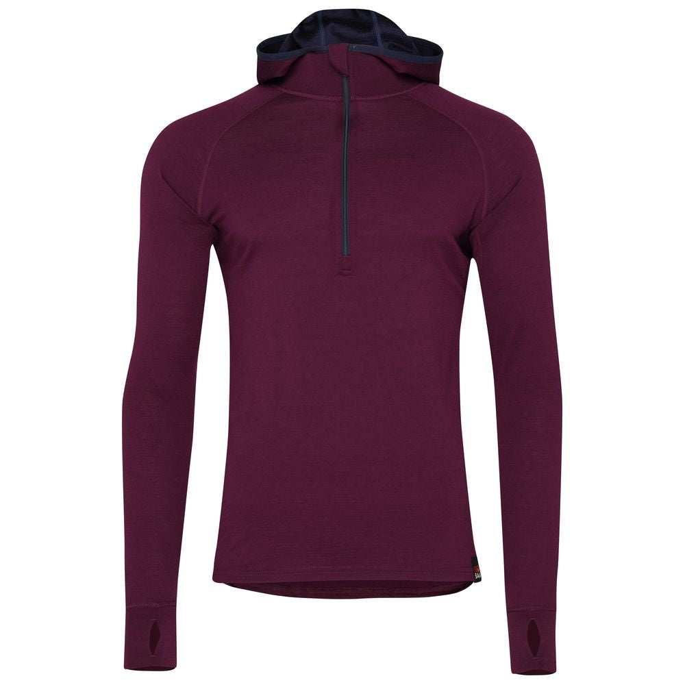 Isobaa | Mens Merino 200 Zip Neck Hoodie (Wine) | The ultimate 200gm Merino wool hoodie.