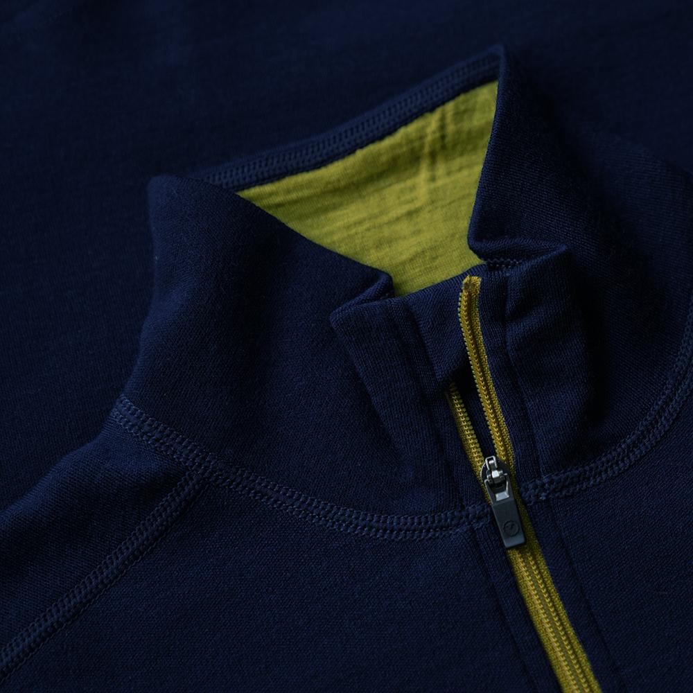 Isobaa | Mens Merino 320 Long Sleeve Half Zip (Navy/Lime) | Conquer cold trails, blustery commutes, and unpredictable weather with the ultimate Merino wool half-zip top.