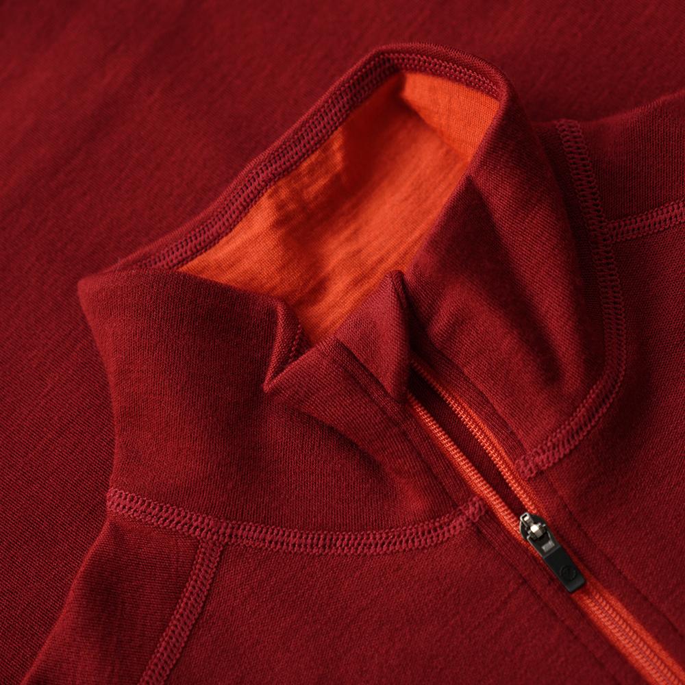 Isobaa | Mens Merino 320 Long Sleeve Half Zip (Red/Orange) | Conquer cold trails, blustery commutes, and unpredictable weather with the ultimate Merino wool half-zip top.