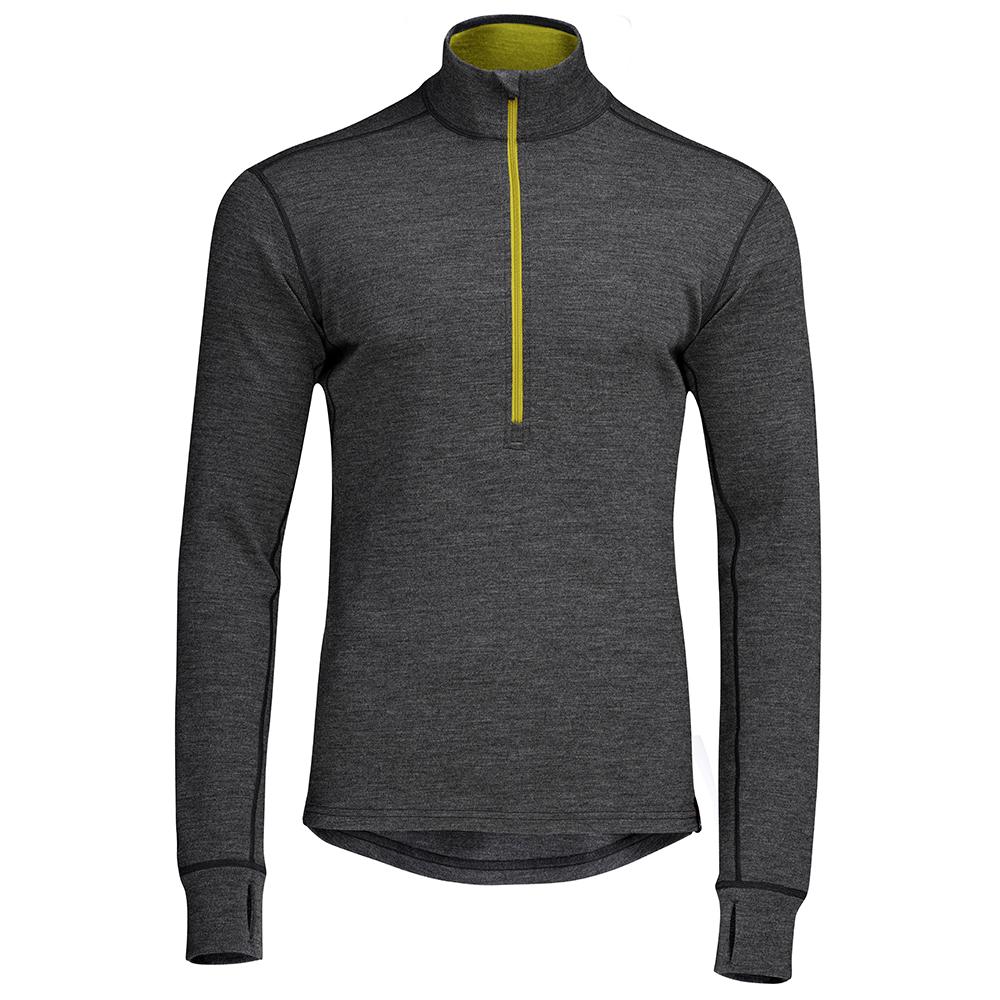 Isobaa | Mens Merino 320 Long Sleeve Half Zip (Smoke/Lime) | Conquer cold trails, blustery commutes, and unpredictable weather with the ultimate Merino wool half-zip top.