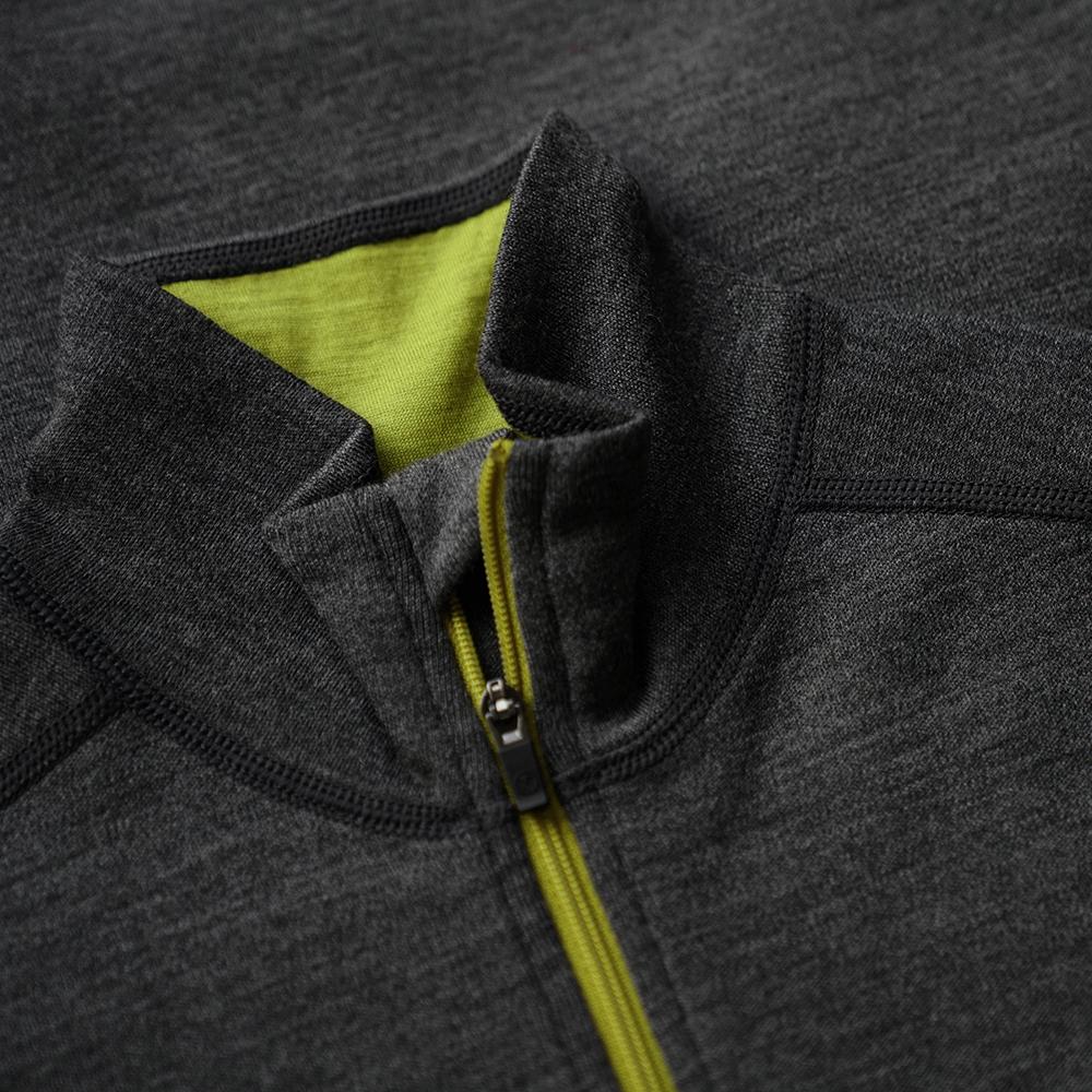Isobaa | Mens Merino 320 Long Sleeve Half Zip (Smoke/Lime) | Conquer cold trails, blustery commutes, and unpredictable weather with the ultimate Merino wool half-zip top.