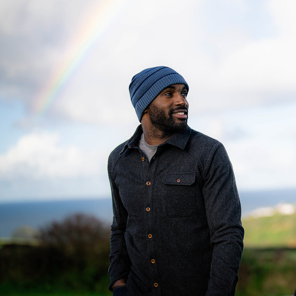 Isobaa | Mens Merino Blend Mountain Shirt (Smoke) | Conquer trails, peaks, and urban adventures with this high-performance Merino blend overshirt. | Model: Michael